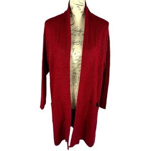 Calligraphie Womens Open Front Cable Cardigan Sweater With Front Pockets Maroon
